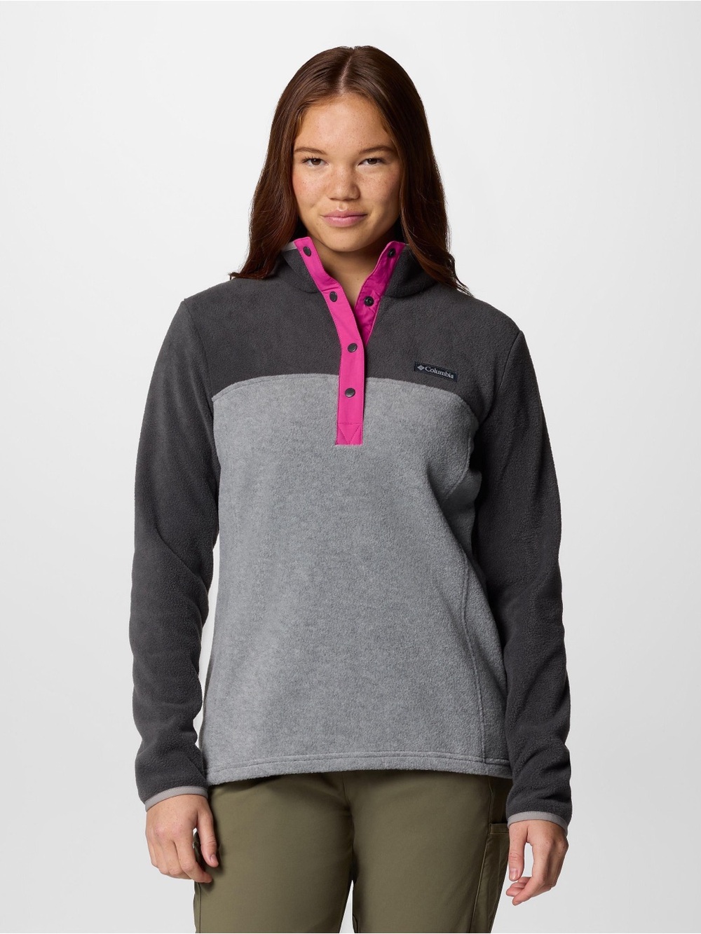 Columbia Benton Springs Half Snap Fleece Pullover Gray and Pink Size L